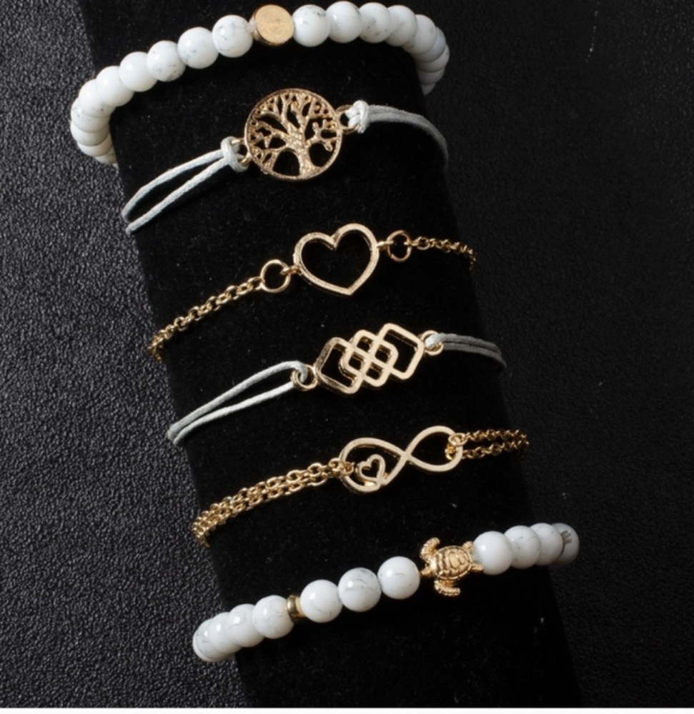 Bracelet Simulated Gemstone White Howlite Gold Charm Girls Teen - Picture 2 of 8